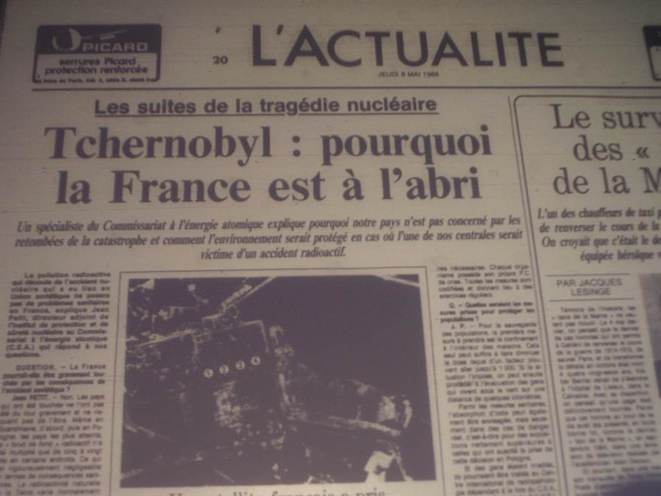 Pierwsza strona francuskiej gazety z tytułem Czernobyl - czemu Francja jest bezpieczna?